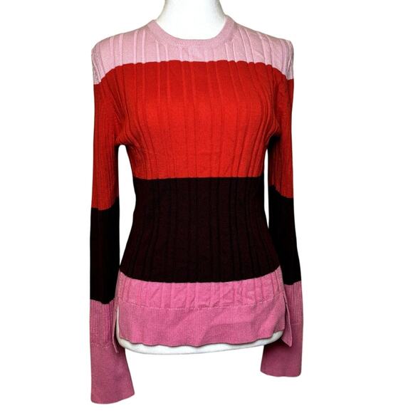 TOME Pink Colorblock Merino Wool Long Sleeve Casual Winter Sweater Size 6 EUC - Picture 2 of 6